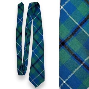 Ingles Buchan Tartan Plaid Wool Tie Made in Scotland Preppy Classic Blue Green